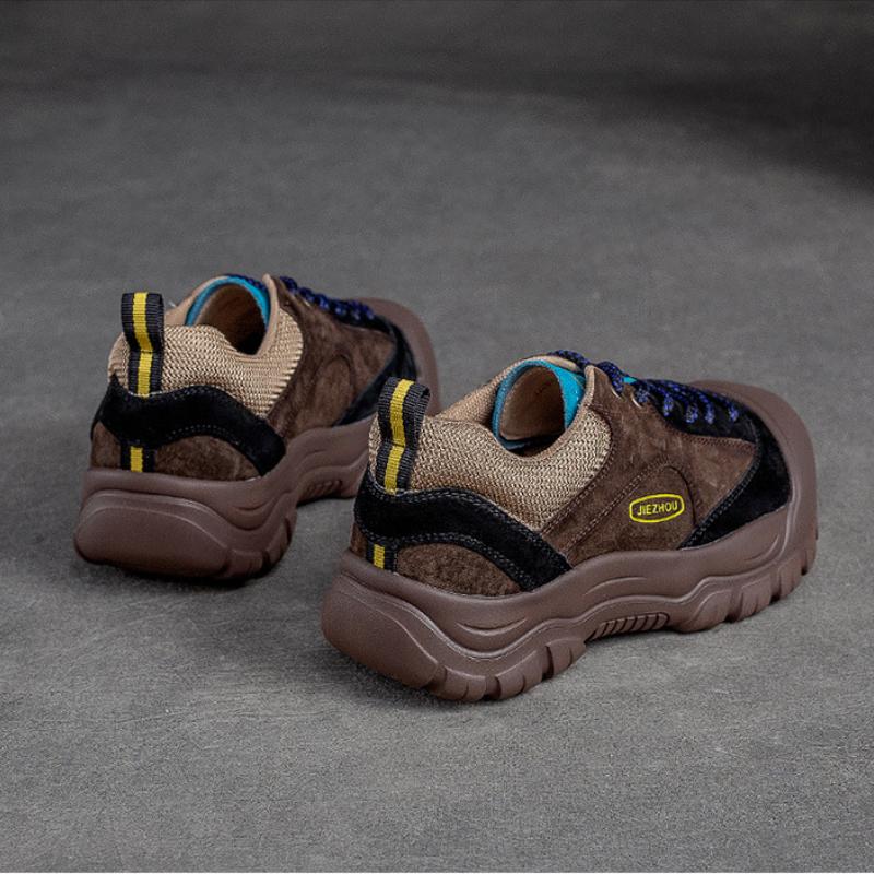 Johnature Podzim Zima Ležérní Boty Ženy Pravá Kůže Smíšené Barvy Kulatá Špička Retro Měkká Podrážka Pohodlné Tenisky