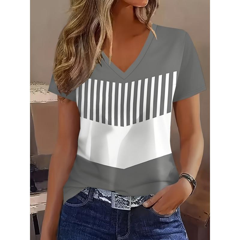 Women s Fashion Women s V-neck Short Sleeved Elegant Vacation T-shirt S