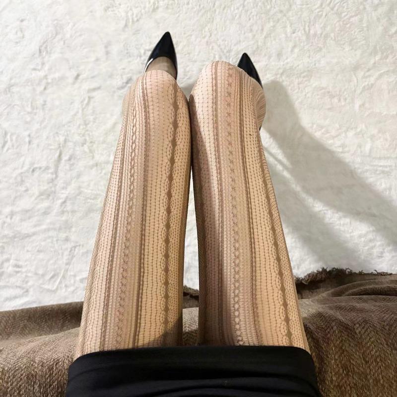 Women's Sexy Tights Retro Striped Stockings Tight Hollow Pantyhose Super Elastic Spring Autumn Leggings Pantyhose