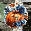 2D Flat, Autumn Harvest Pumpkin Theme, Round Aluminum Metal Decorative Plaque Sign, Suitable for Home Decor, Front Door, Garden, Bar, Kitchen, Coffee