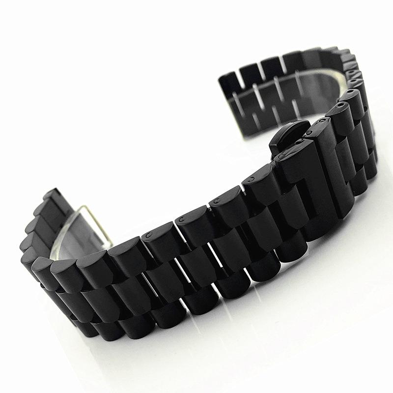 Benutzerdefiniertes Logo Drei Perlen Edelstahl Uhrenarmband Gebogene Schnalle Zubehör Stahlarmband mit Faltschließe und Schnellverschluss