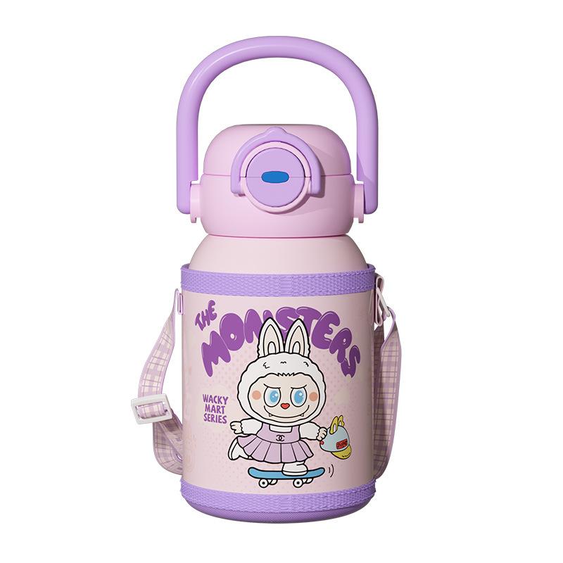 Söt tecknad barntermoskopp Stor kapacitet Högt värde Dubbel drickspipkopp Utomhus bärbar vattenkopp för pojkar och flickor