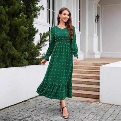 New V-neck Long-sleeve Dress Jacquard Waist Dresses