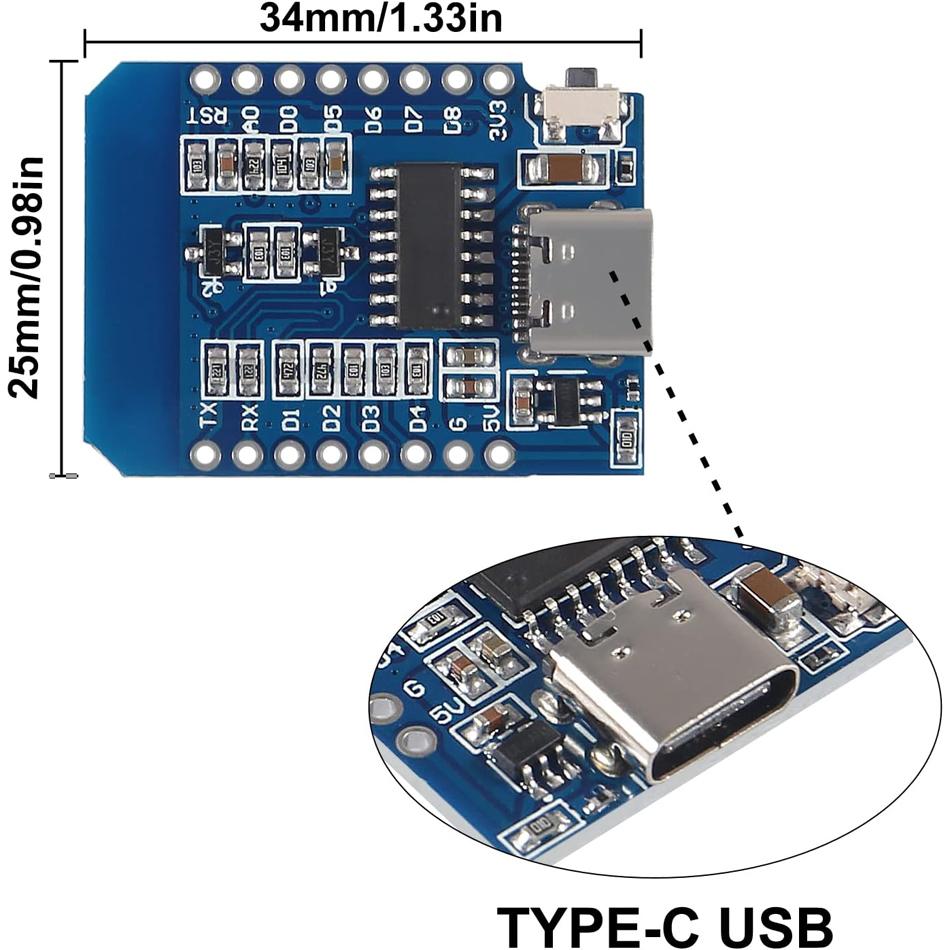 Type-C Micro USB D1 Mini NodeMcu ESP8266 ESP-12F Mini NodeMCU Lua 4M Bytes WiFi Module Wireless WiFi Module for Arduino