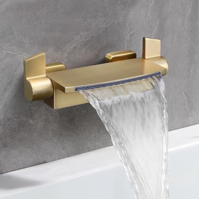 Brushed Gold Wall-Mounted Bathtub Faucet Set