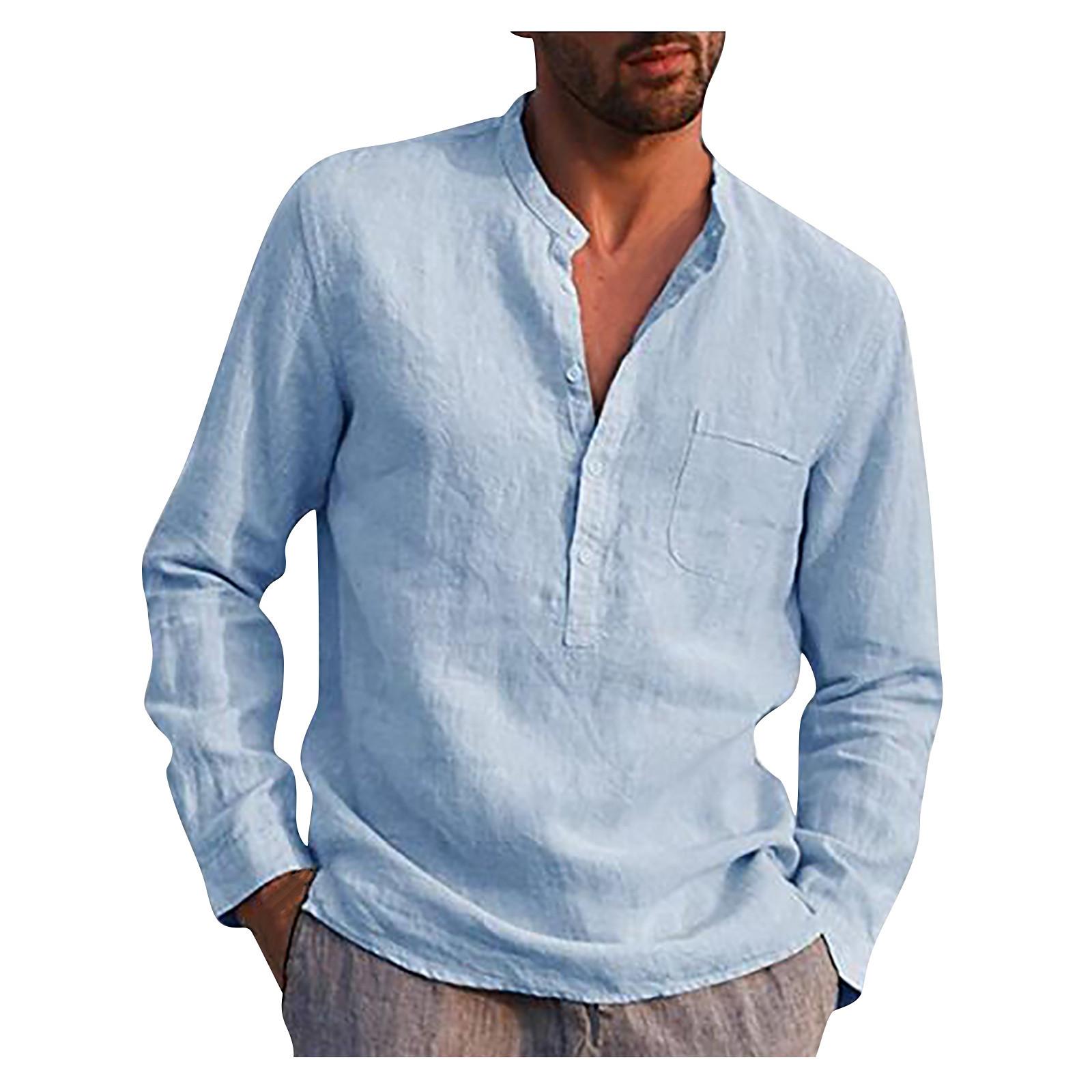 

Designer Spring Summer Men s Casual Cotton Linen Color Long Sleeve Shirts Loose Stand Collar Shirts XXXL