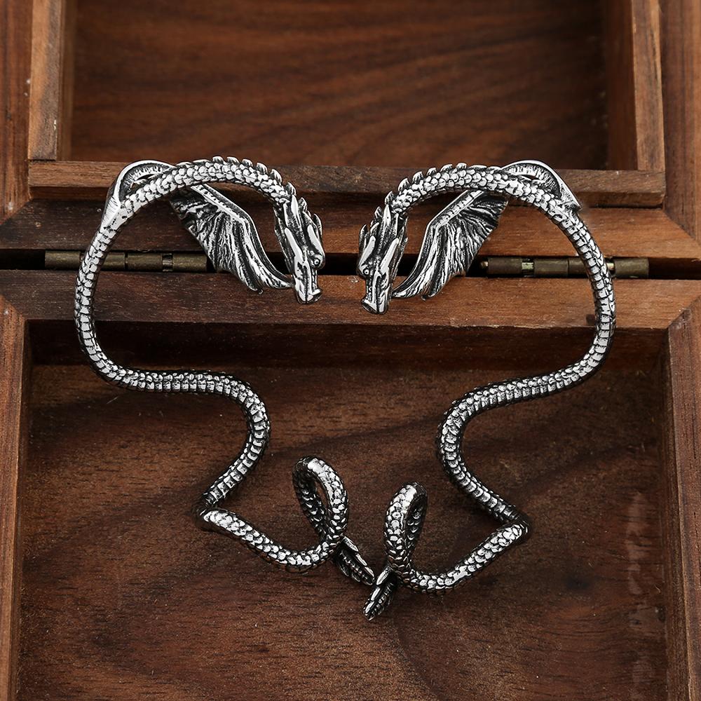 Vintage Domineering Winged Dragon Earrings Stainless Steel Punk Dragon Cuff Earring For Men Women Biker Animal Jewelry