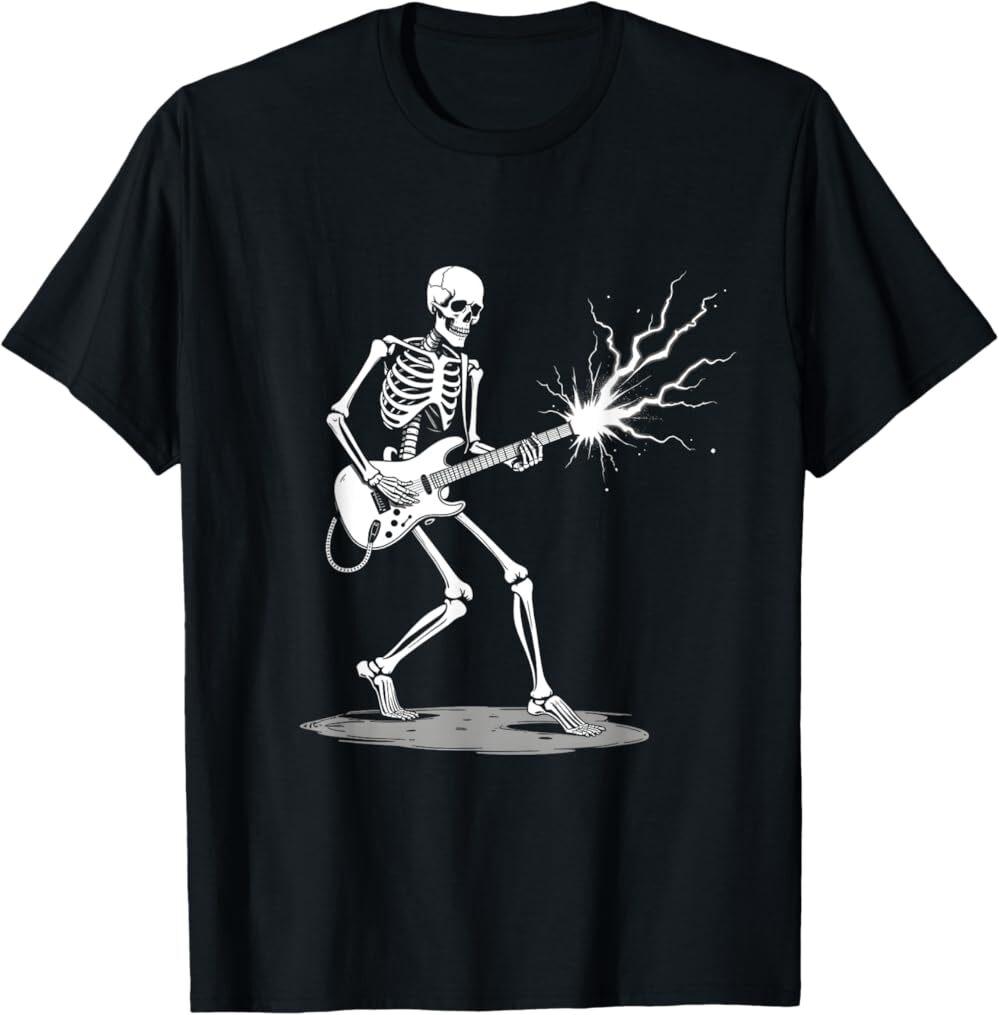Skelett Gitarrist Halloween Rock Star Shredding Skelett T-Shirt, Unisex Tees