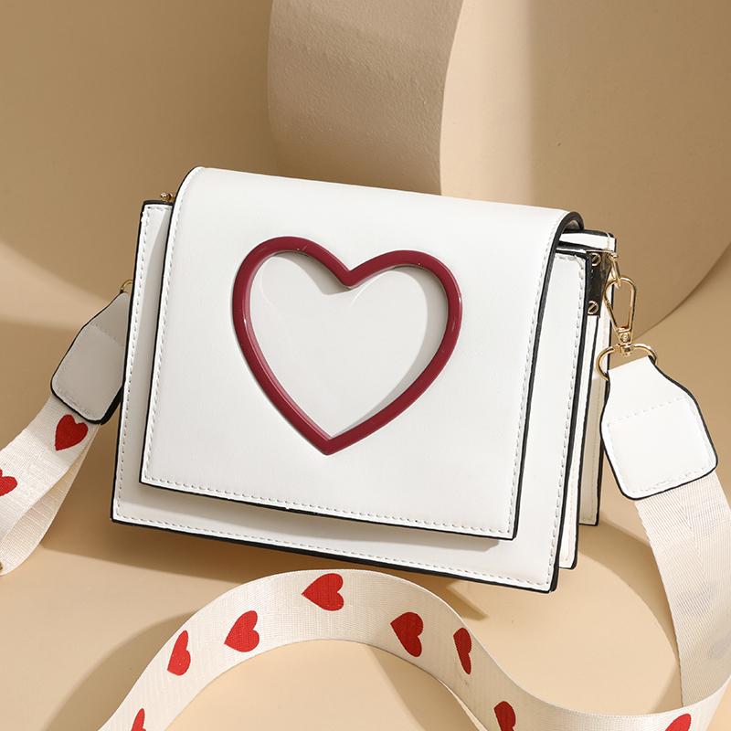 Women Sweet Cute Crossbody Bags Heart Hollow Out Shoulder Bag Students All-match Flap Wide Straps Summer Handbags  Purse
