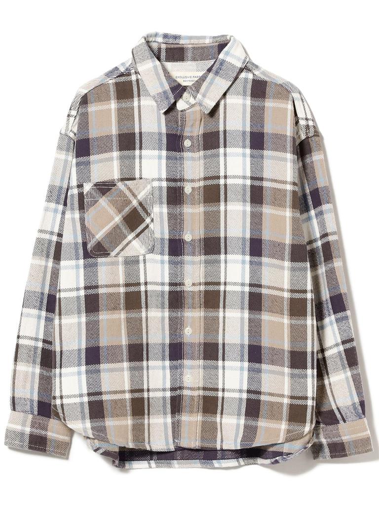 Beams Boy Women's Work Check Shirt, IVORY 2, L/S
