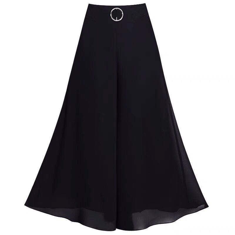 Black Skirt Women's Summer Dress Mid-length Culottes Pleated High Waist Eight-point Wide-leg Pants Skirt