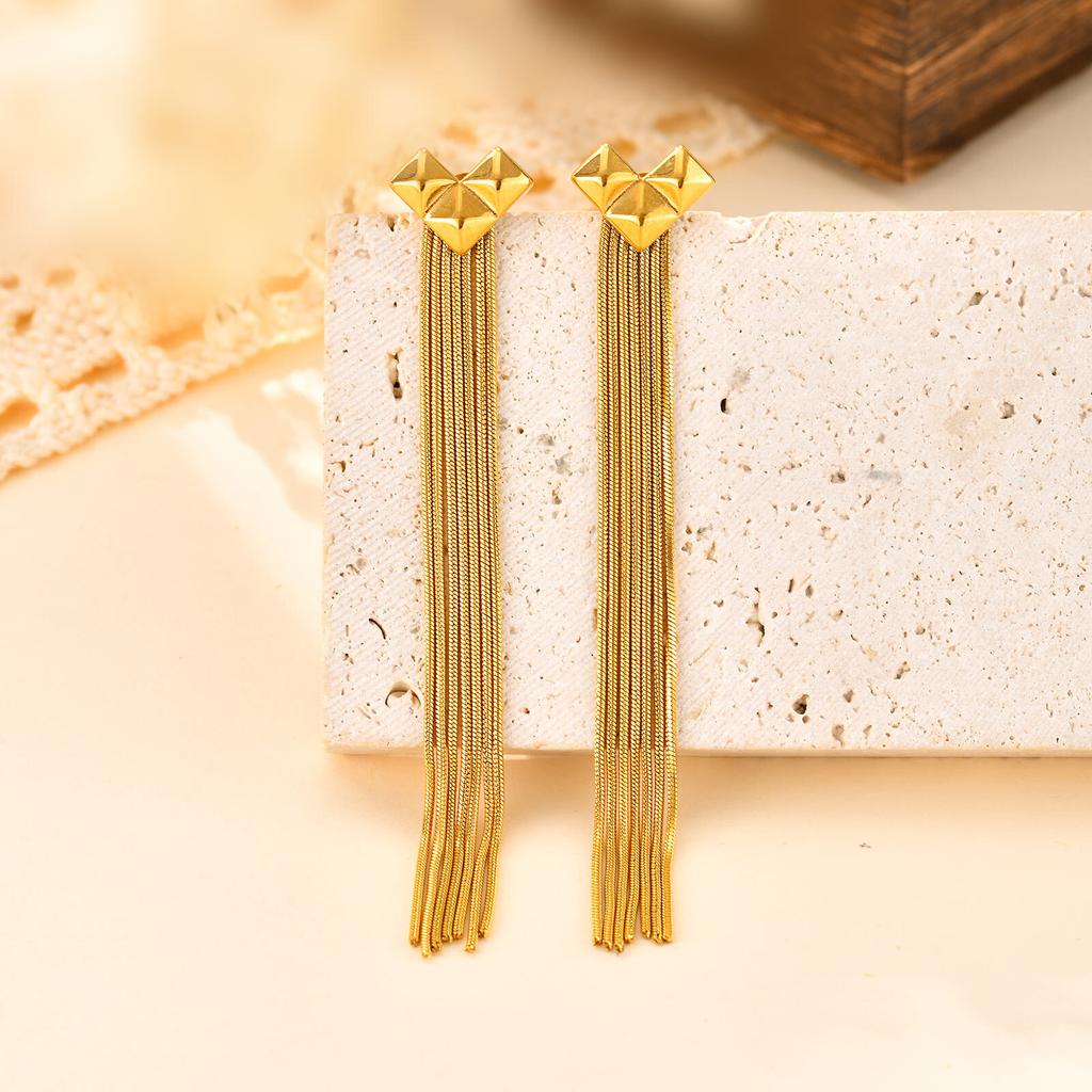 Stainless Steel Heart Long Tassel Drop Dangle Earring for Women, Prom Party Accessorie