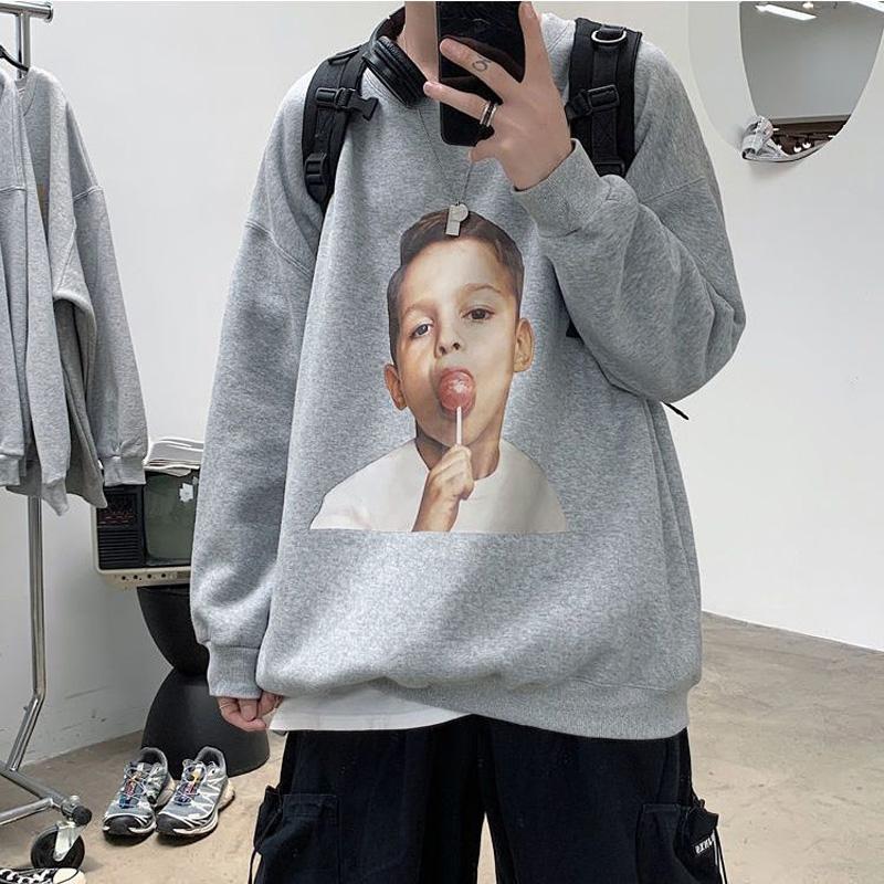 

Новая весенне-осенняя мода, простой стиль Гонконга, круглый вырез, корейское издание, трендовый принт, мужской свитер, базовая вещь L серый