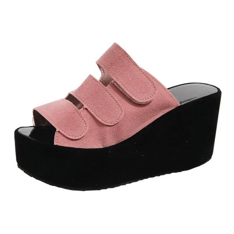 Fashion Fashion Slippers Women's 2024 Korean Edition Summer Large Thick Sole Slope Heel Slippers 43 High Heel Women's Slippers