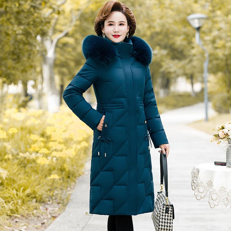Long Over-the-knee Middle-aged and Elderly Women's Mid-length Thickened Mother Winter Down Cotton-padded Jacket