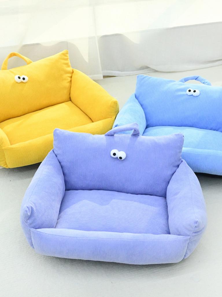 Cartoon Style Pet Bed Couch for Dogs And Cats Autumn Winter New Model Big Eyes Series Daily Use Pillow Artificial Short Fur