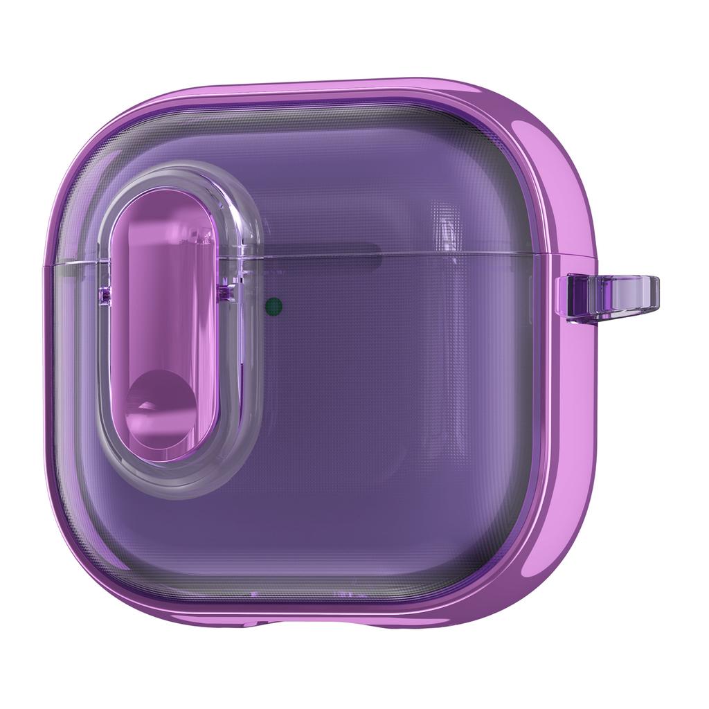 For AirPods 4 with ANC Case Clear Electroplated TPU PC Earbuds Cover with Lock Clasp / Carabiner