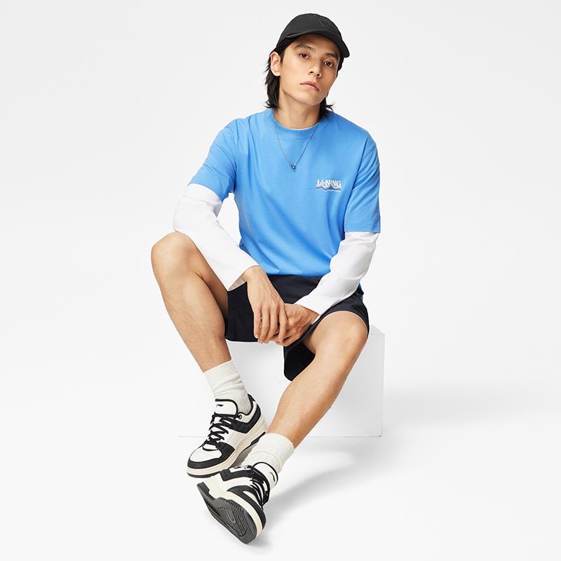 Li-Ning Breathable Round Neck Printed Fashion Short Sleeve T-Shirt Men Tops Rainbow-Blue AHSU301-6
