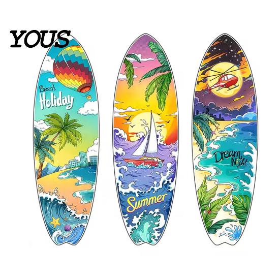 Beach Party Wall Decoration 3Pcs Wooden Surfboard Decor, Tropical Ocean Theme Hanging Sign, Coastal Style Home Accents for Living Room Bedroom Office