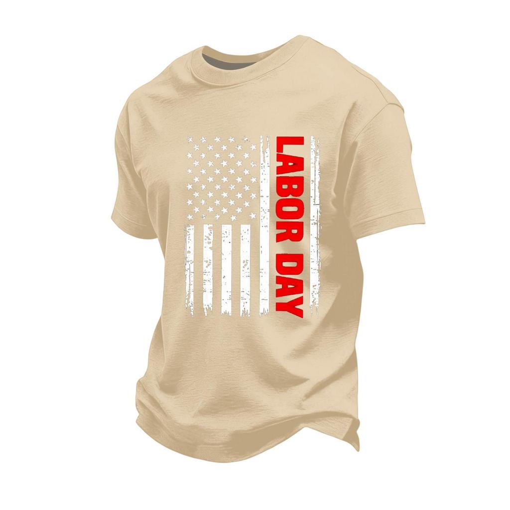 Men's Loose Fit Casual Short Sleeve T Shirt Labor Day Printed Graphic Tee Comfortable Workwear Top for Everyday Use