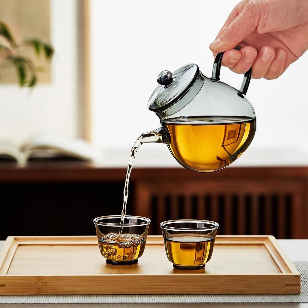 Pokaro Tea Heat-Resistant Glass Teapot, 370ml, Ink-Colored Design, Integrated Spout with Filter, Compact and Stylish Glass Teapot for Craft Tea,