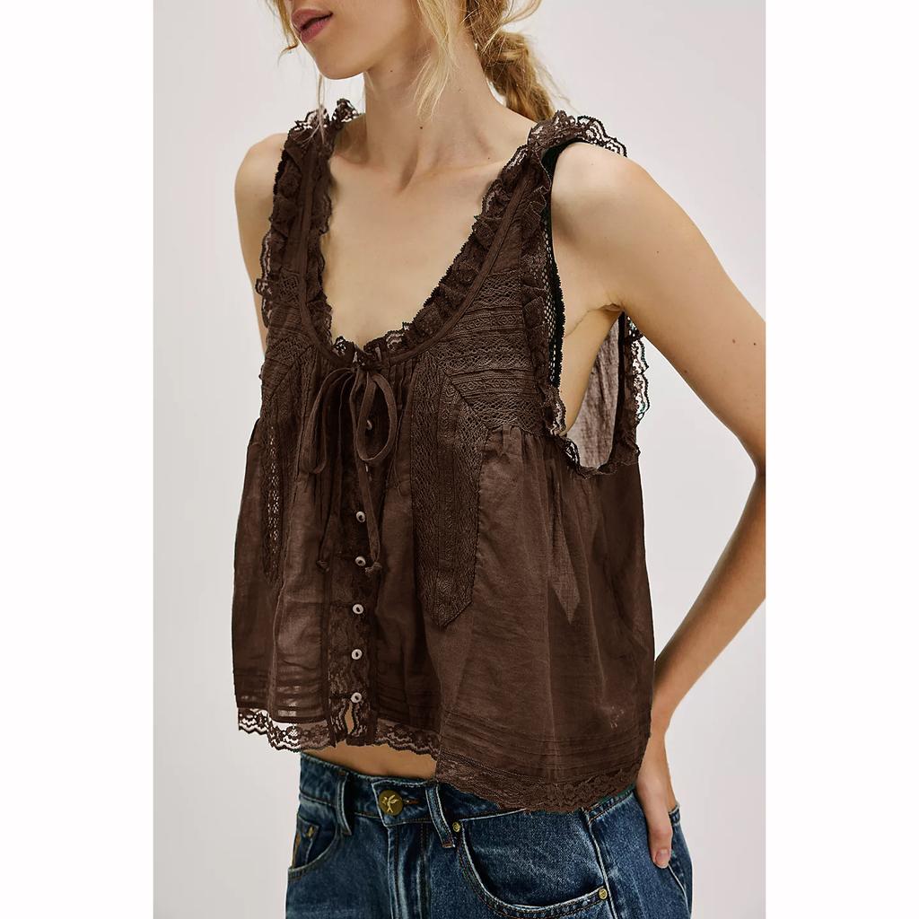 Krajková Patchworková Sladká Slim Fit Malá Tílková Vesta Zapínání na Knoflíky Dámská Letní