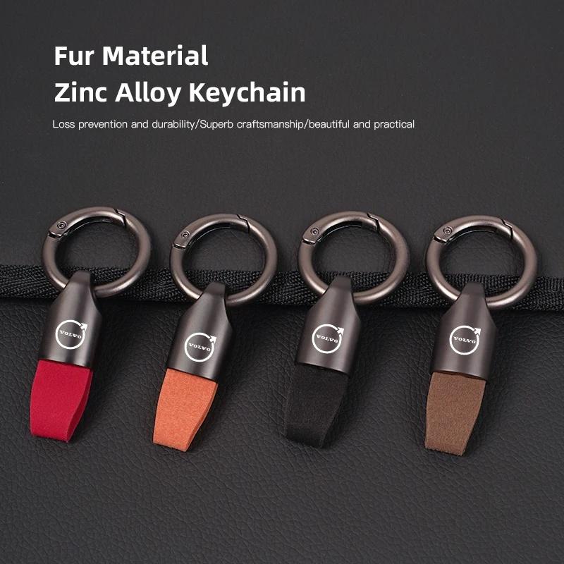 Wfkhp1 1Pc Premium Suede Leather Car Key Ring for Volvo XC40 XC60 XC90 S60 S90 V50 V70 V60 V40 S80 EX30 EX90 Metal Key Chain Auto Parts