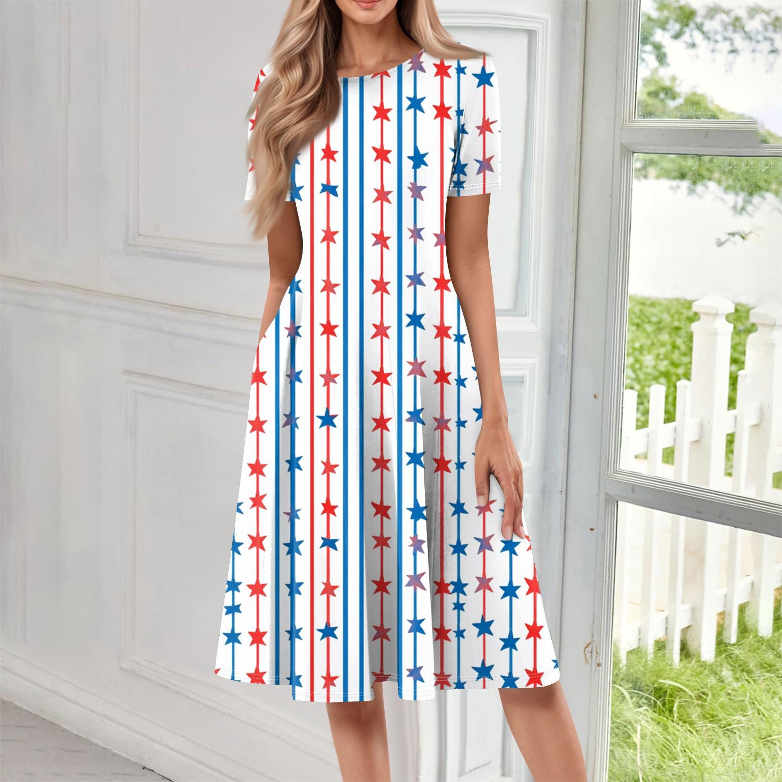 

Женское свободное повседневное и модное платье с круглым вырезом и короткими рукавами, средней длины с принтом XL арбуз красный