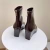 Premium Texture Merad Color! Brown Pointed Heel Short Boots, Rear Zipper Thin Boots, Thin Autumn and Winter Short Tube