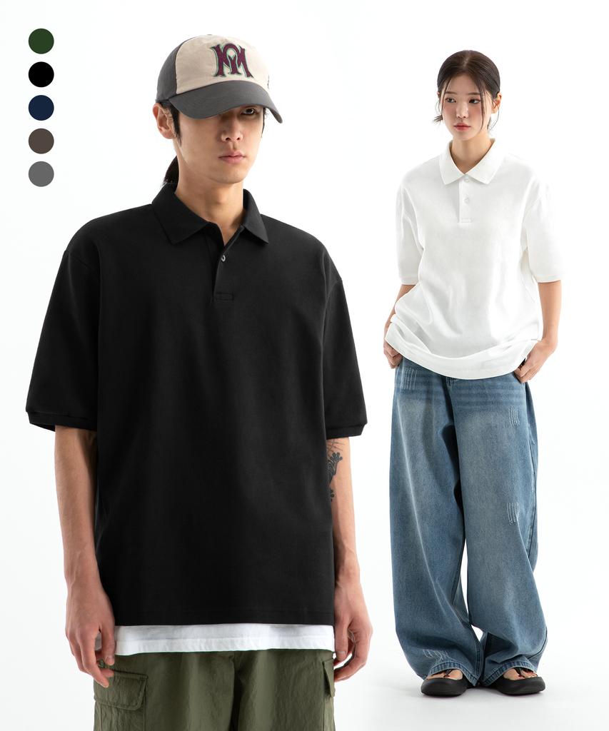 BRENSON Relaxed Double Cotton Collared Short Sleeve Tee ( 7 Colors )