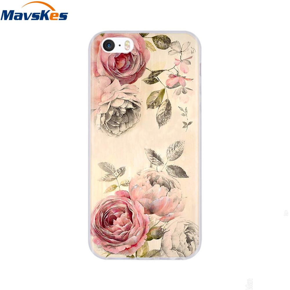 soft tpu case for iPhone 4 4s 5 5s SE 6 6s cute cartoon cat flower fashionable silicone phone case cover full protective coque
