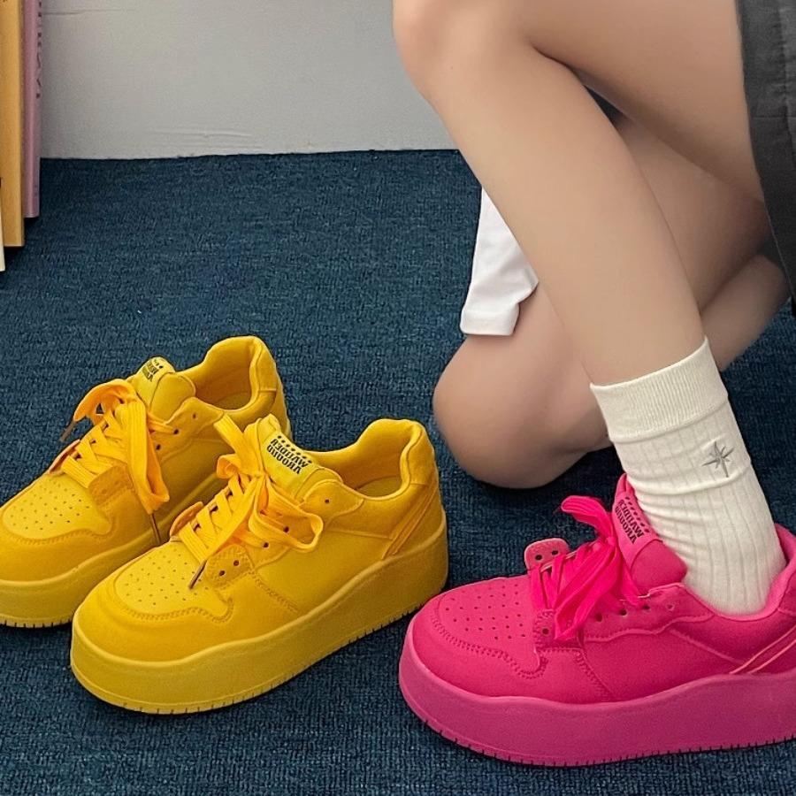 Leather Yellow Board Shoes Women's Summer 2025 New Summer Dopamine Platform Heightening Casual Shoes Ins Tide