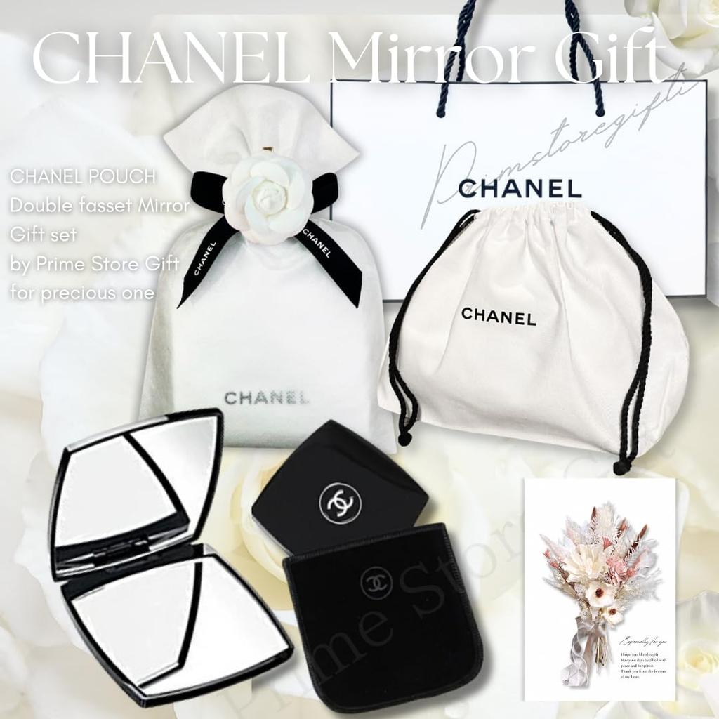 Chanel Double Compact Miroir Double Drawstring Gift Perfect for Return Shopper Bag and Message [Set] Mirror, Facets, Pouch, Bag, Set, Gifts,