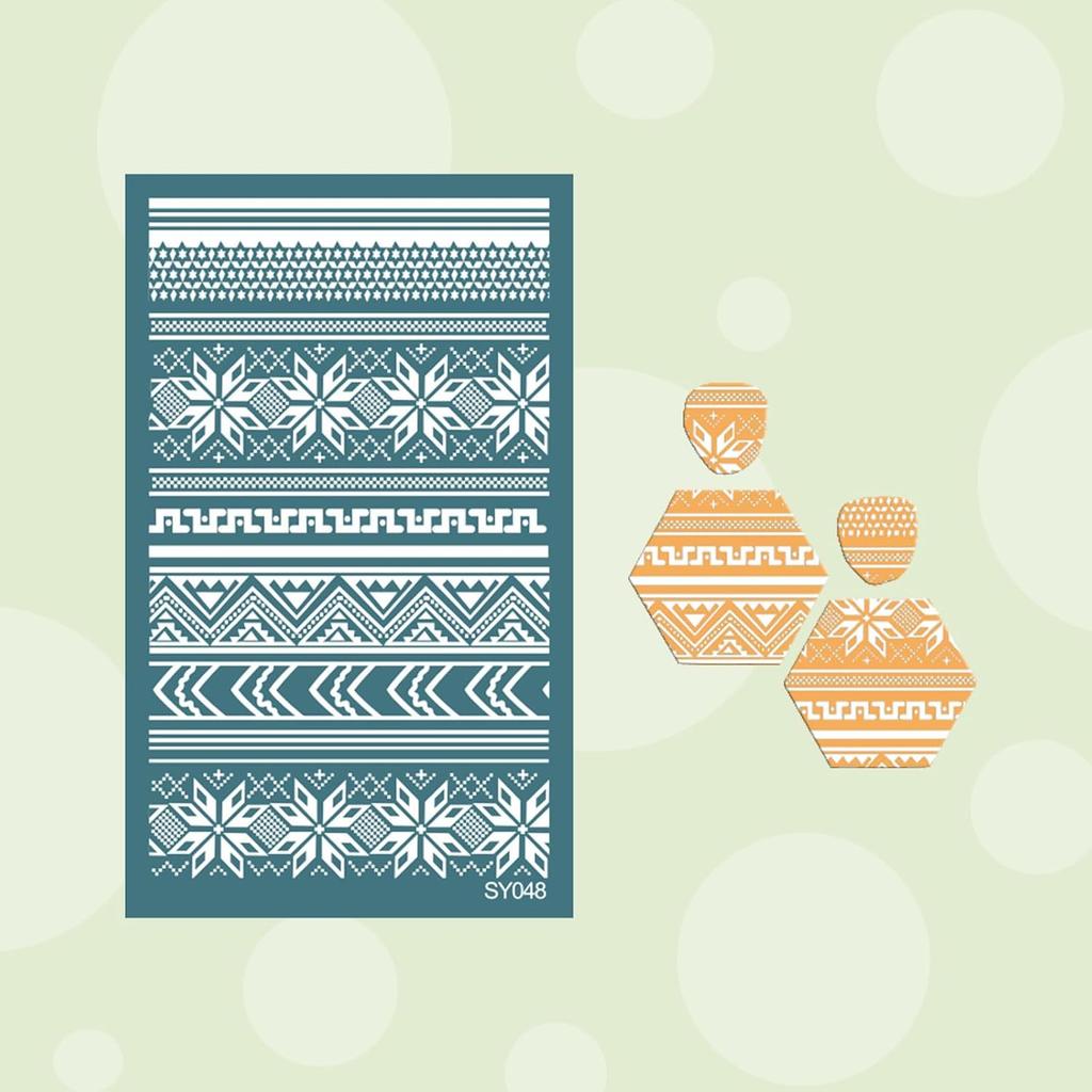 Silk Screen Stencil for Clay, Durable Boho Pattern Printing Kit DIY Craft Jewelry, Clay Silk Screen for Earrings Decoration, 3 PCS Each 5.9" X 3.5"