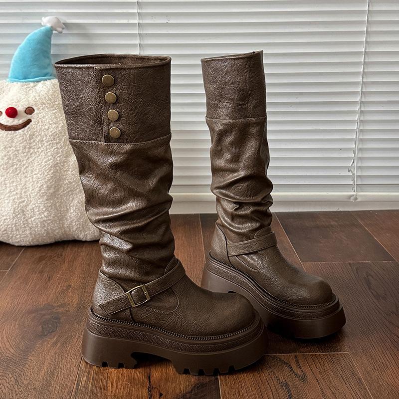 Women's thick bottom heightening thin fall and winter lightweight commuting hiking non-slip shock-absorbing fashion versatile casual high boots