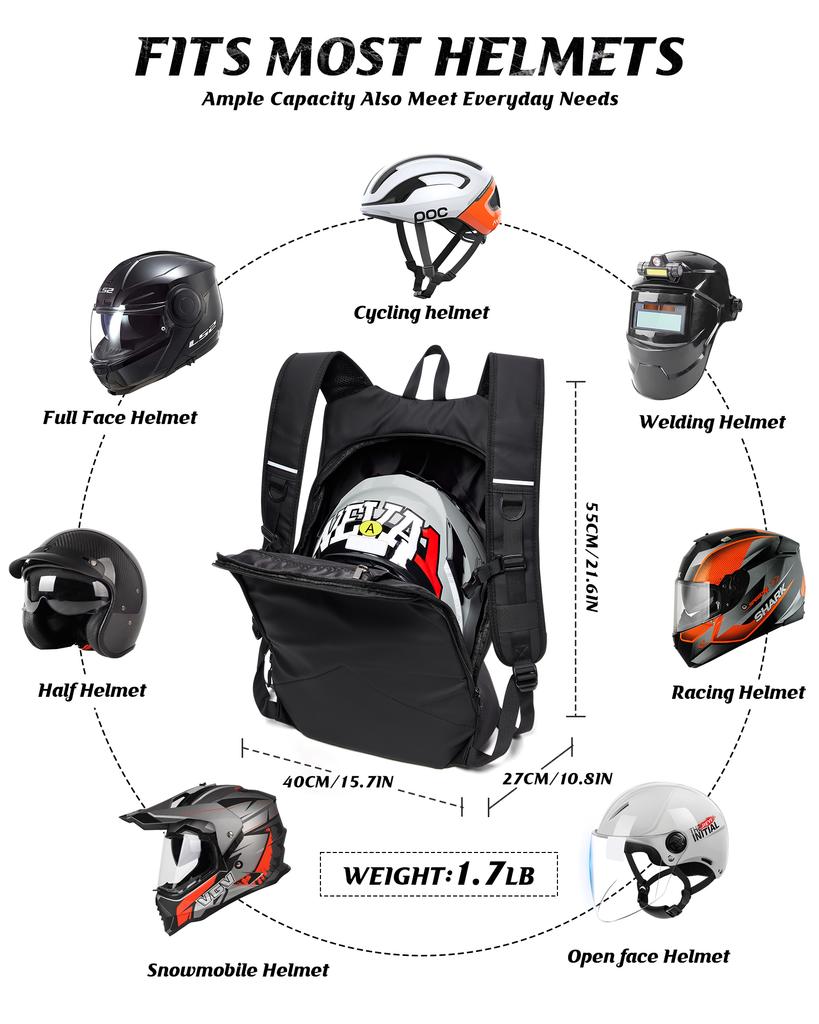 Men's Motorcycle Backpack, Waterproof Helmet Backpack for Men, Travel Backpack Reflective Stripe Hiking Expand Outdoor Backpack
