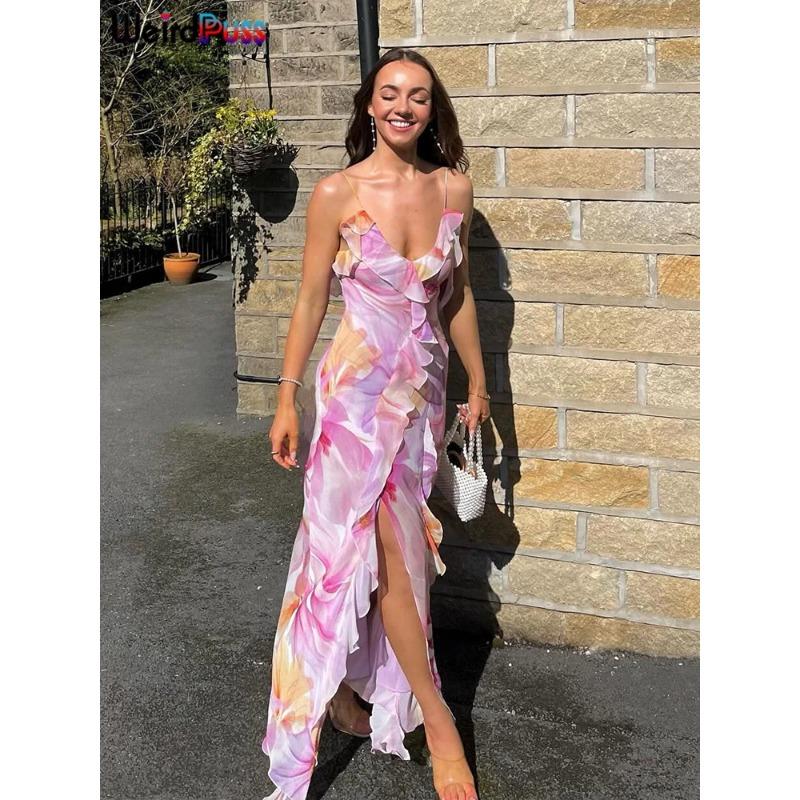 

Платье с необычным принтом в виде цветка пушистика, женское, летнее, без бретелек, разрезы, нерегулярные кисточки, пэчворк, открытая спина, бандаж, вечеринка, облегающие платья M фиолетовый