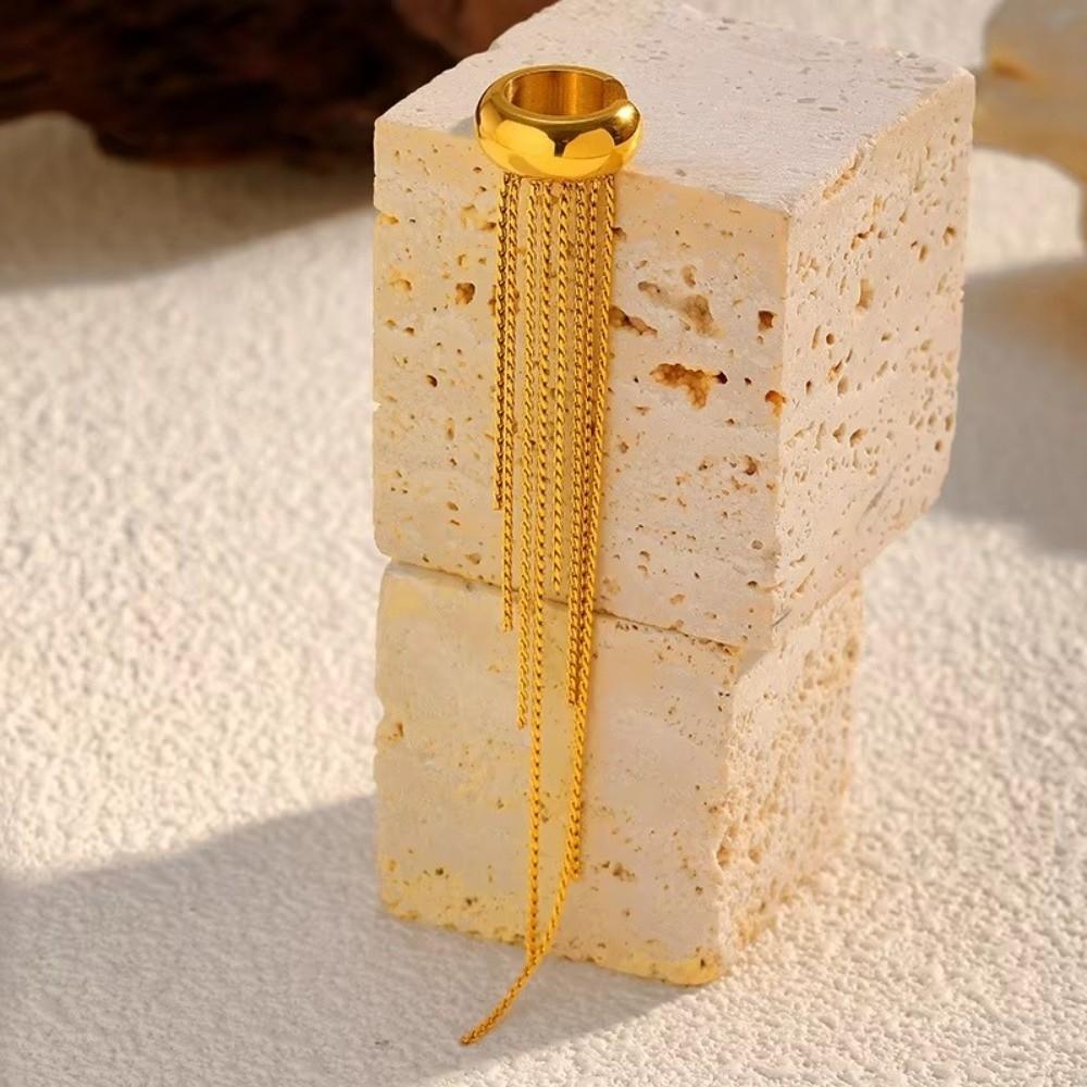 Long Chain Tassel Ear Cuff Stainless Steel No Piercing Ear Wrap Elegant Ear Clip Charms Jewelry