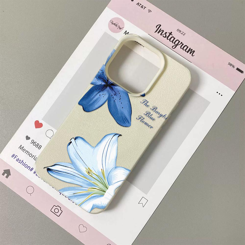 Blue Lily Floral Print Mint Green Phone Case For iPhone 11 Case iPhone 15 17 13 12 14 16 Pro Max Shockproof Cover Funda