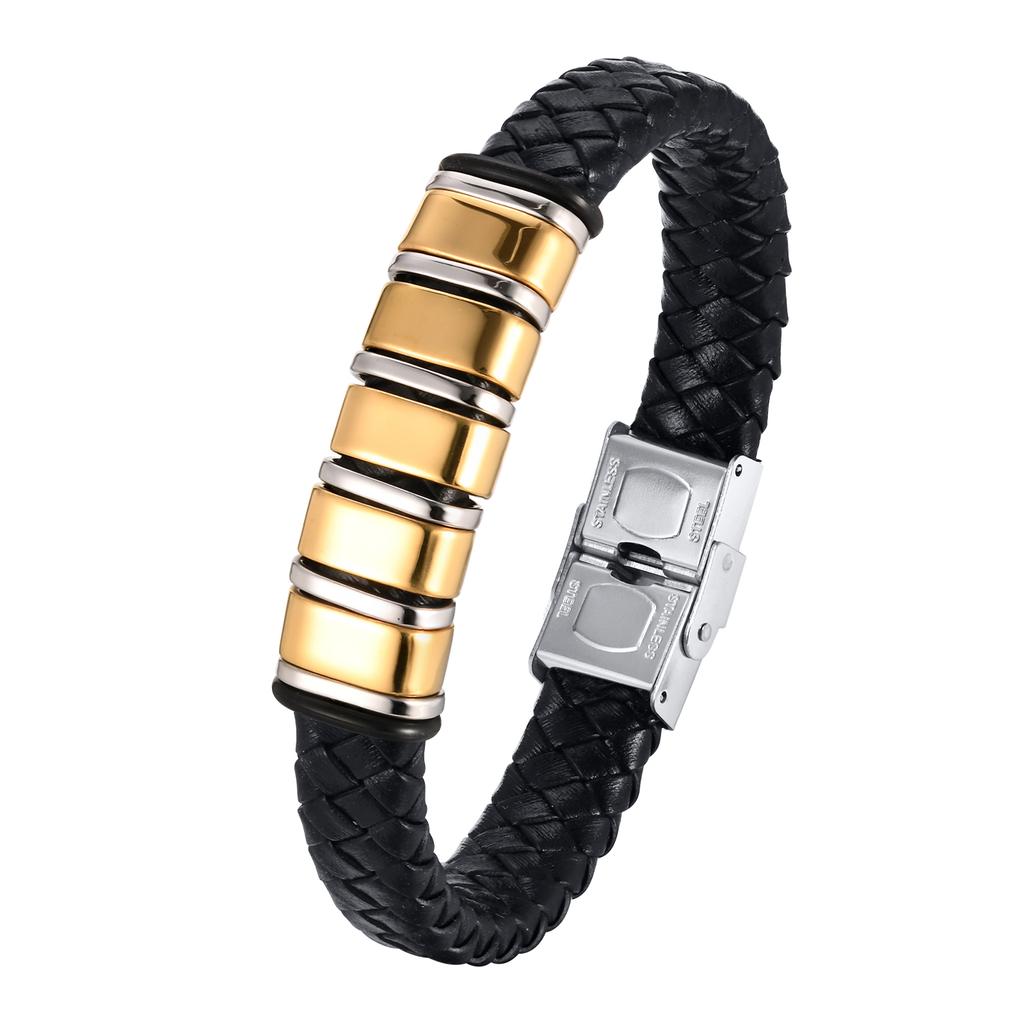 Vnox Free Personalized Family Names Stainless Steel Beads Bracelets Gift for Dad Grandpa, Mens Leather Wristband,Christmas Gift