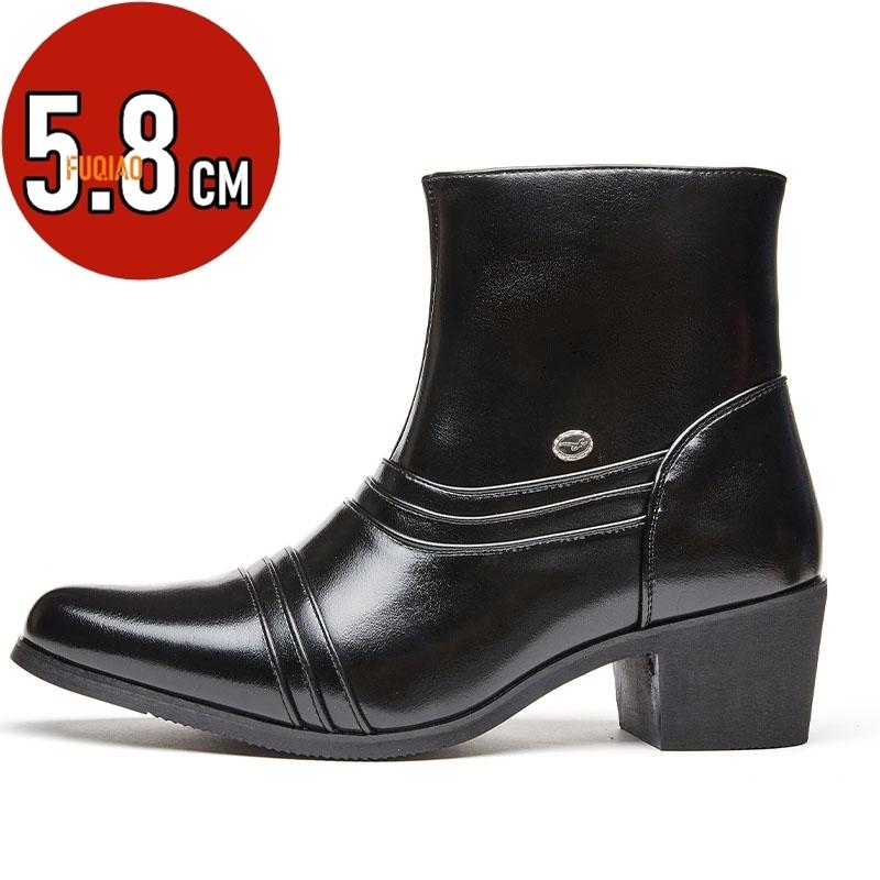 

Men s Classic Leather Ankle Boots Side Zipper High-Top Elevator Design Formal Business Hidden Height Boost Durable Wear Non-Slip 39 чёрный