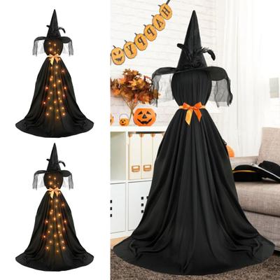 Grande Décoration d'Halloween Fantôme Lumineux Extérieur Debout Fantôme Blanc Lumineux avec Chapeau de Sorcière pour Décoration de Maison Cour Jardin Pelouse Porche