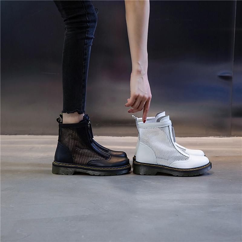 Leather Martin Boots Women's Summer 2025 New Casual Versatile Front Zipper Breathable Net Boots Women's Platform Medium Tube Women's Shoes