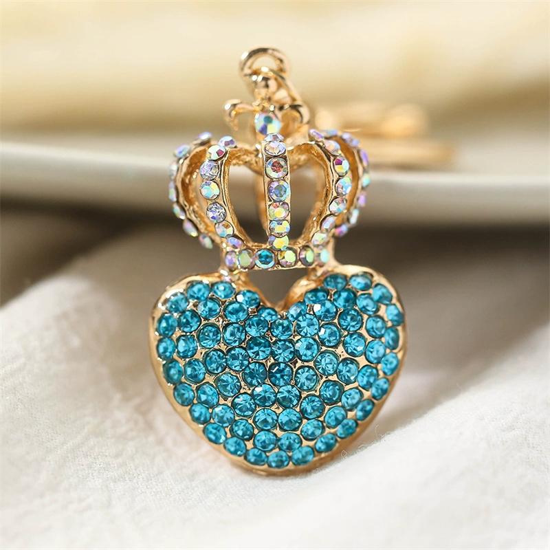 Luxury Rhinestone Hollow Crown Pendant Keychains for Women with Car Holder Fashionable Accessory Bag Charm