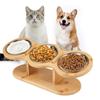 Cat Feeding Station Stainless Steel Elevated Cat Bowls With 15 Degree Tilted Wood Stand Raised Cat Food Bowls for Cats and Puppy