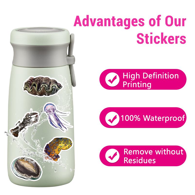 50PCS Deep Sea Fish Stickers Pack Ocean Animal Sticker Under The Sea Animal Fish Turtle Stickers Waterproof Vinyl Decals