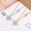 Double Lucky Four-leaf Clover Pendent Necklace for Women Cute White CZ Flower Stackable Chain Fashion Wedding Jewelry Gift