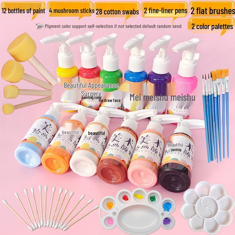 Kindergarten Art Set: 24 Gouache Colors & 12 Mushroom Brushes for Kids