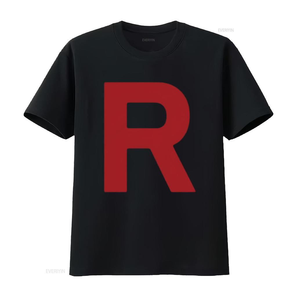 Team Rocket Inspiriertes T-Shirt Kostüm Erwachsenen Halloween Für Männer Schwarz Klein Vintage Gewaschenes Oberteil Für Den Alltag Weich Bequem