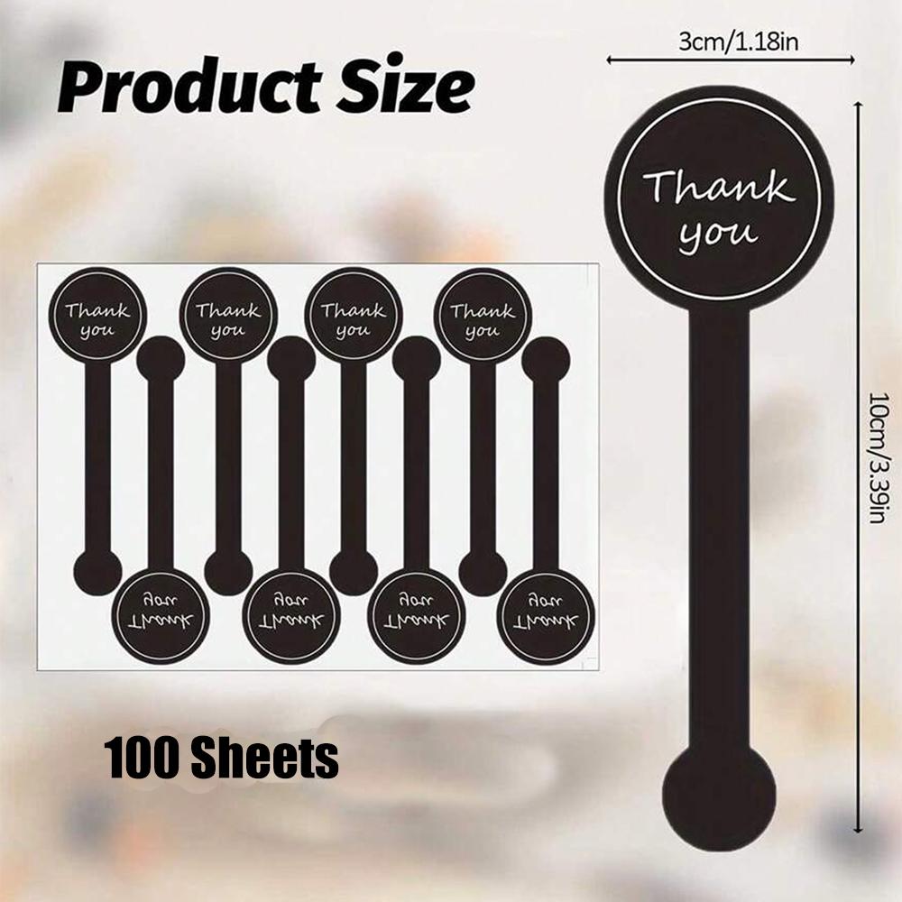5/10/20/50/100 Sheets Thank You Handmade Seal Stickers Black Striped Long Labels Stickers for Packaging Gift Lollipop Bread